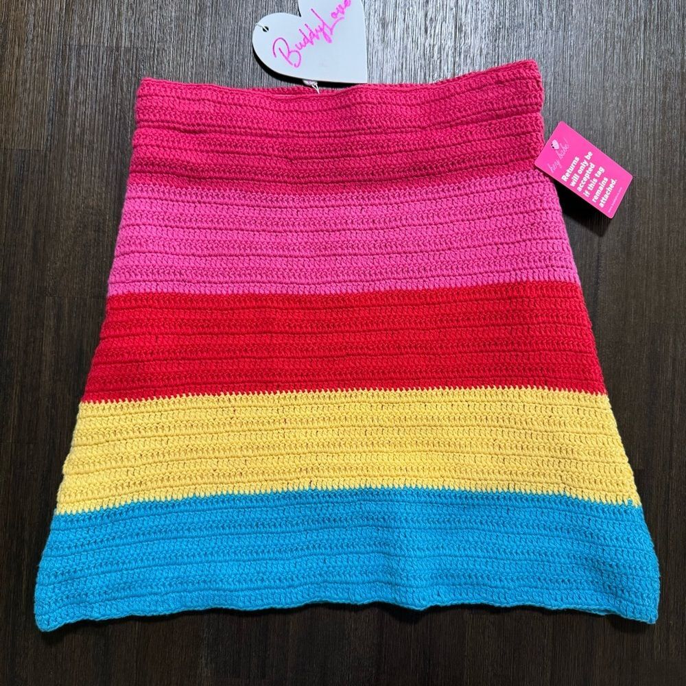 Buddy Love Far Out Crochet Mini Skirt Rainbow Color Size Small